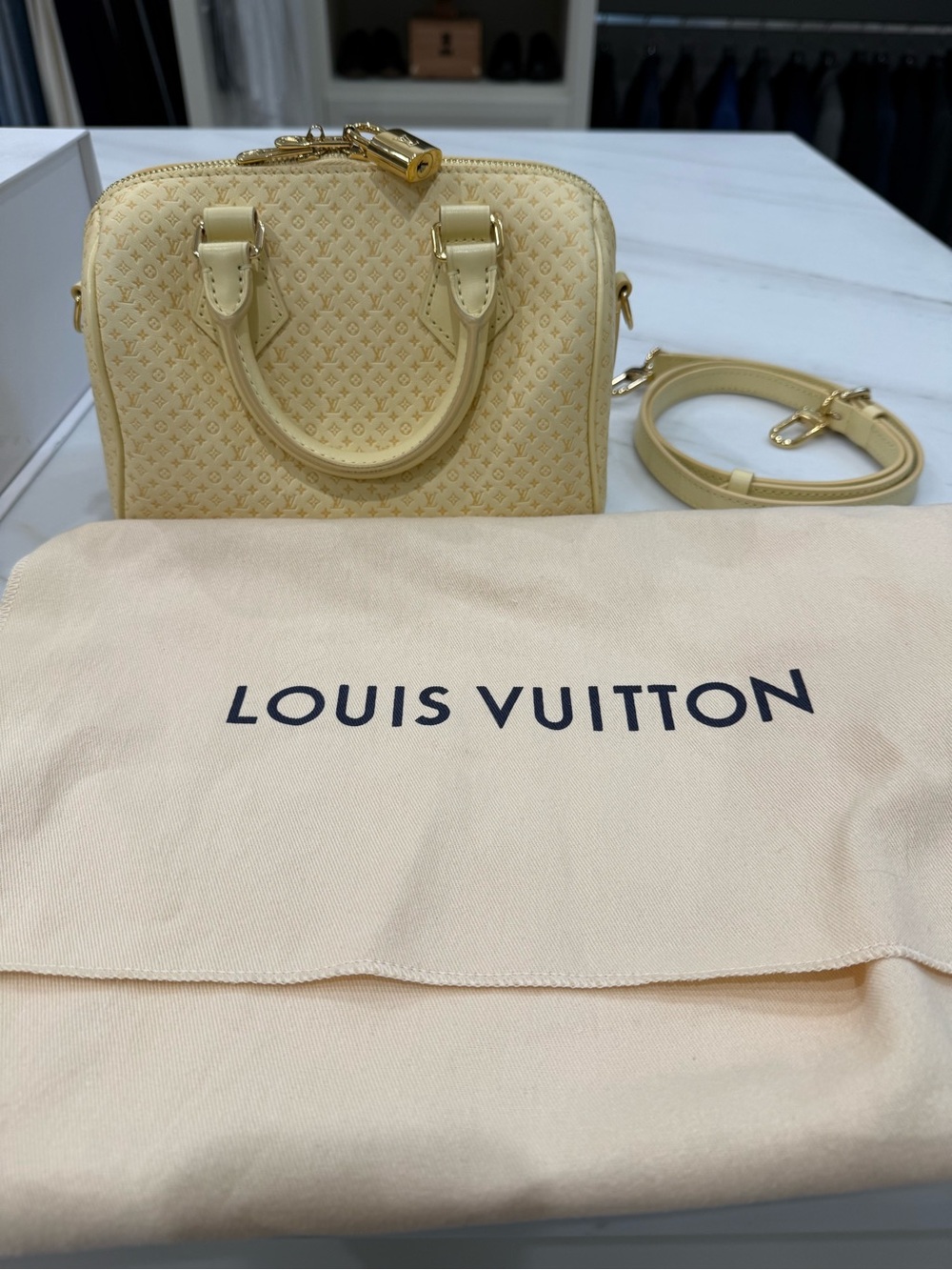Louis Vuitton Cream Mini Alma BB Satchel with Gold Hardware